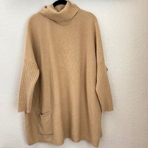 Hatch Turtleneck Sweater ribbed oversized OS tan square boxy cut tan 100% cashme